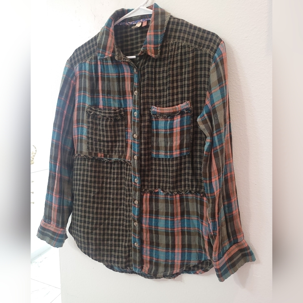 Pilcro By Anthropologie  Women's Multicolor Plaid Button-Down Shirt Size Xs - Picture 3 of 8